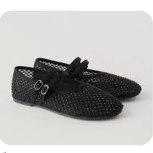 Zara Girls Ballerina Mesh Black Flats with Edgy Studded Design Size EUR 30